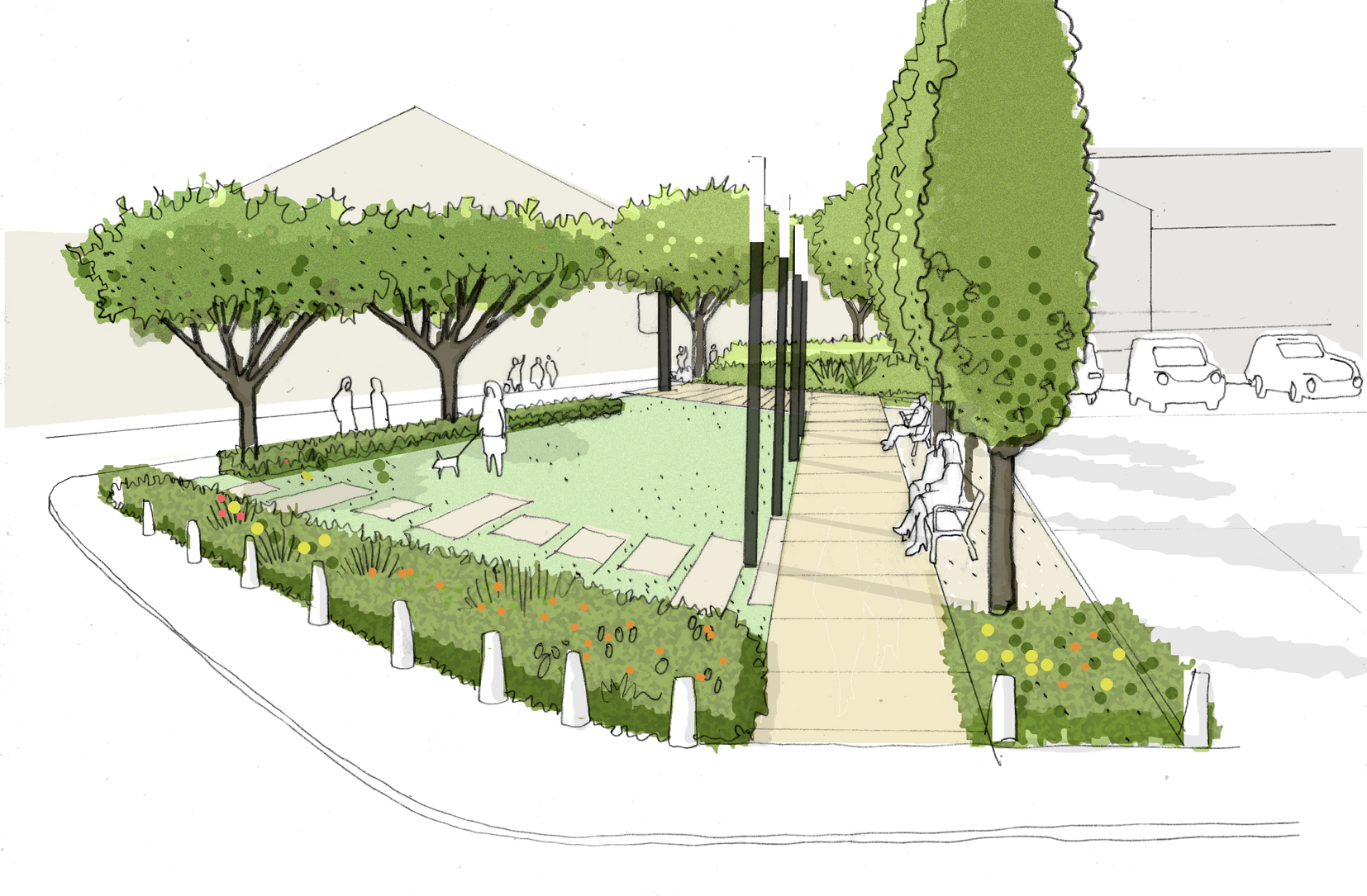 Custom house lane urban park proposal illustration