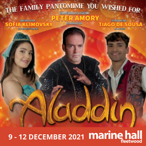 Aladdin Pantomime show graphic with the cast and details