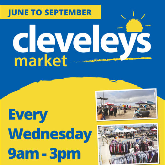 A bright graphic showing images of Cleveleys market