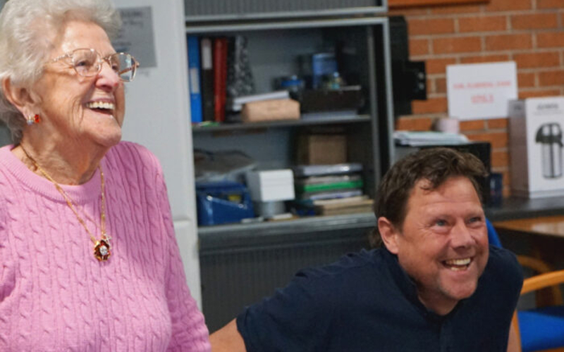 Man and woman smiling and enjoying themselves during a Fit for the Future session.