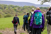 A group of people walking in a field