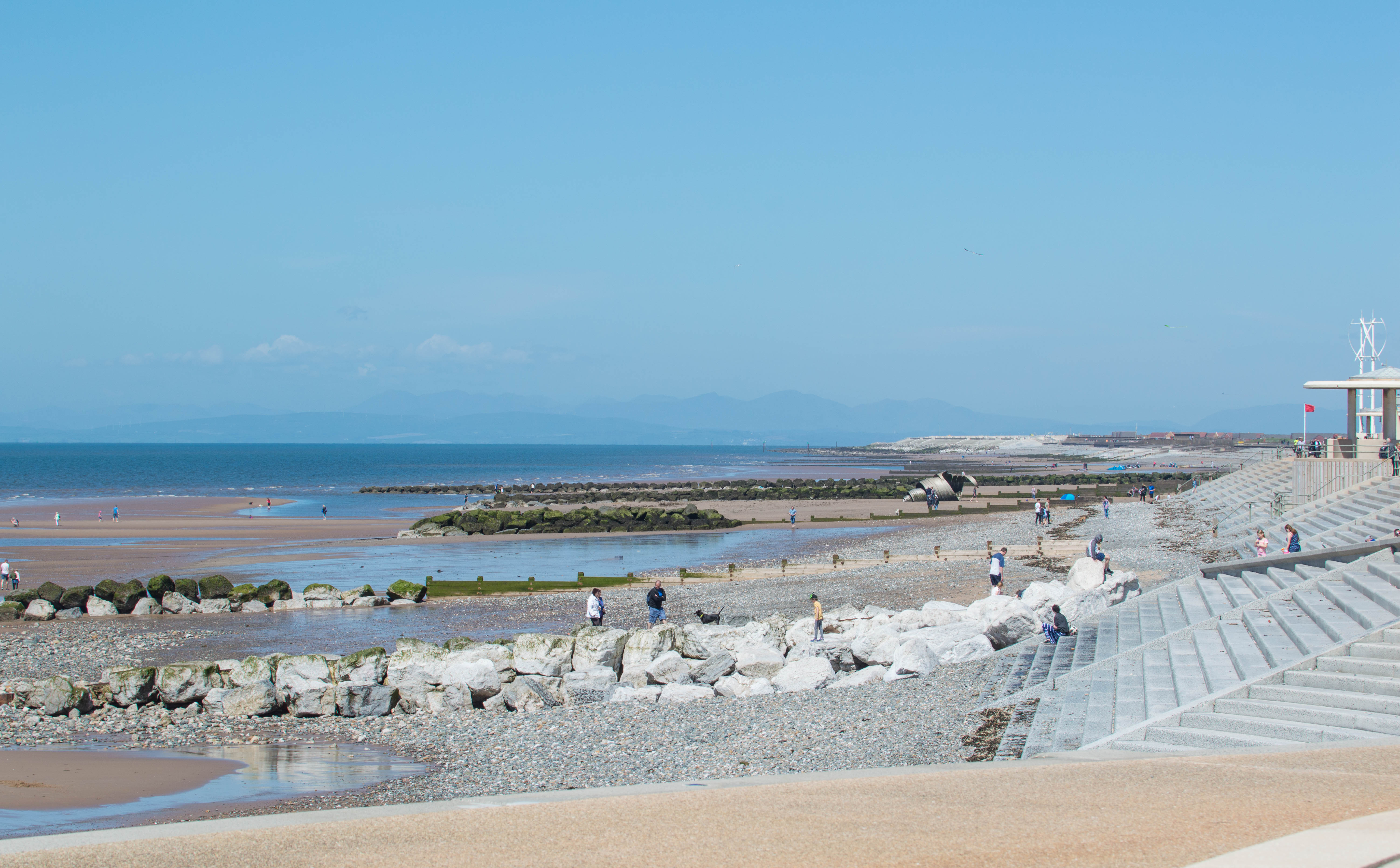 A view of the beach and promenade at Cleveleys