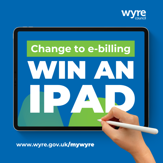 Win an iPad graphic showing a hand with an Apple pencil hovering over an iPad.