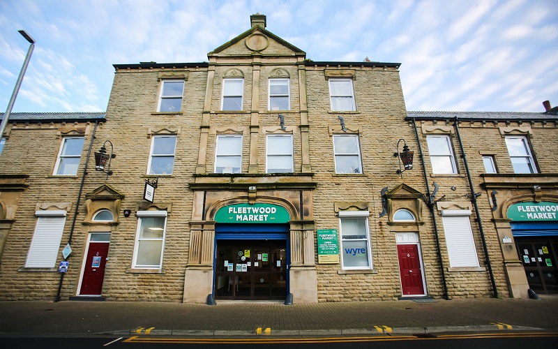 Outside the entrance to Fleetwood Market.