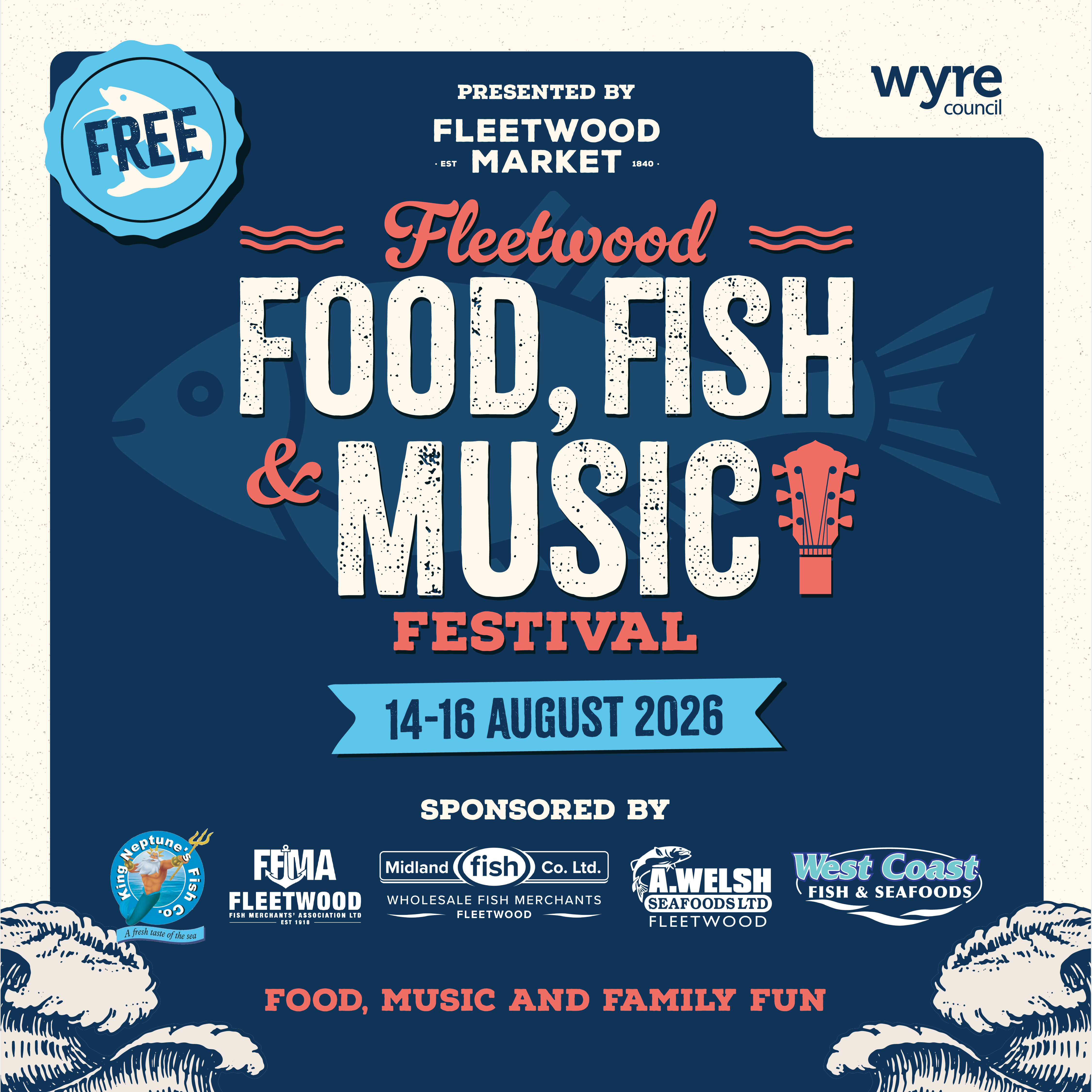 Decorative graphic featuring the logo for Fleetwood Food, Fish and Music Festival in Fleetwood