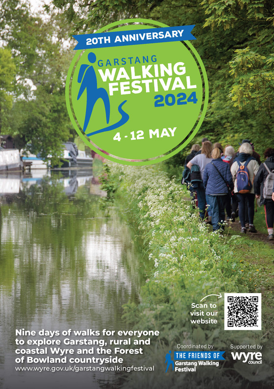Cover for Garstang Walking Festival 2024 brochure. 20th anniversary, 4 &ndash; 12 May.