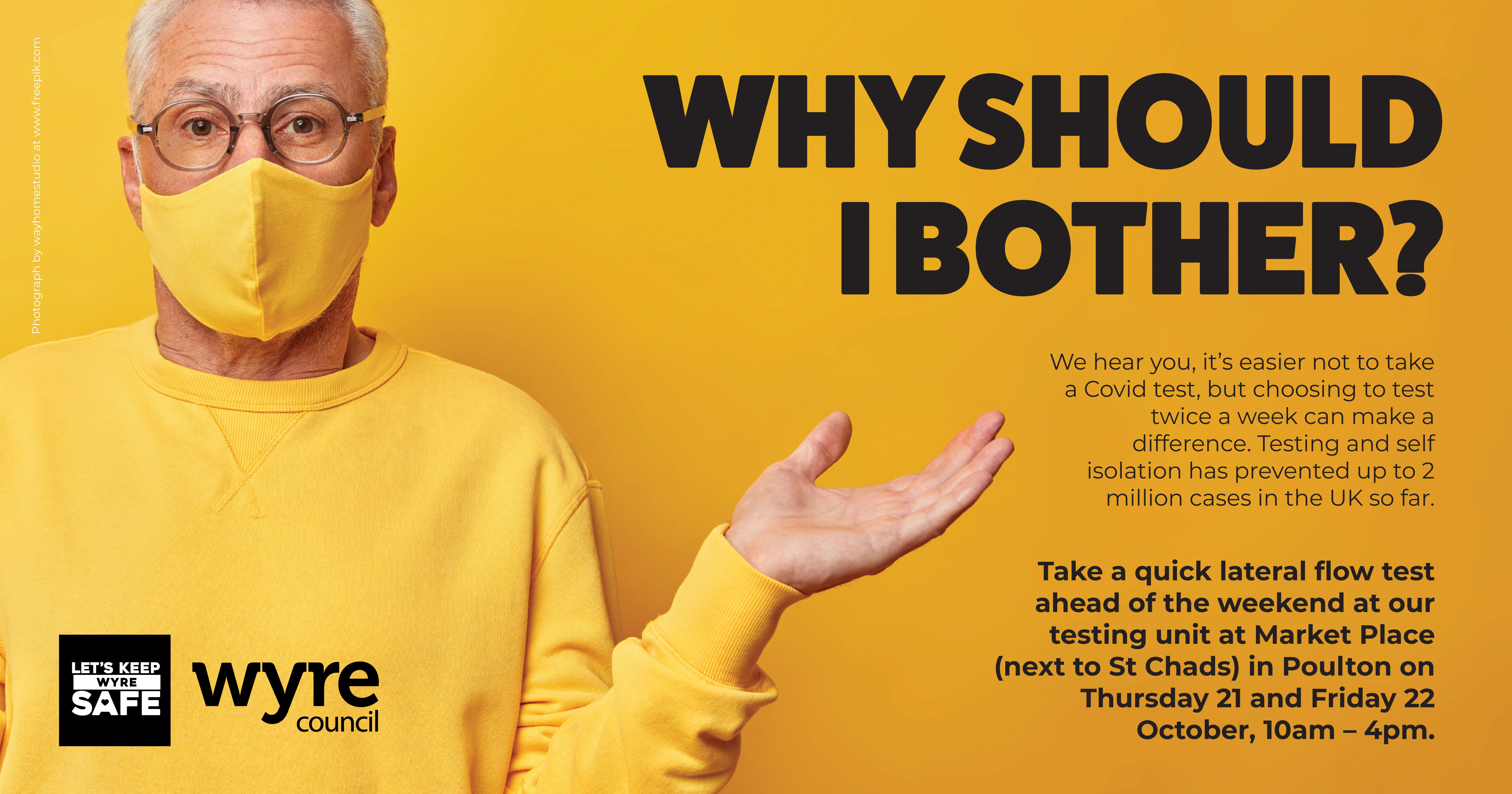 Poster of a man in a mask with the title, "Why should I bother?"