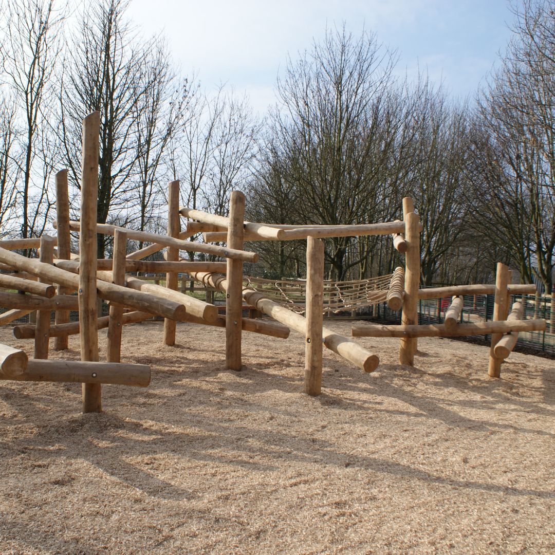 Wooden playground equipment at Wyre Estuary Country Park