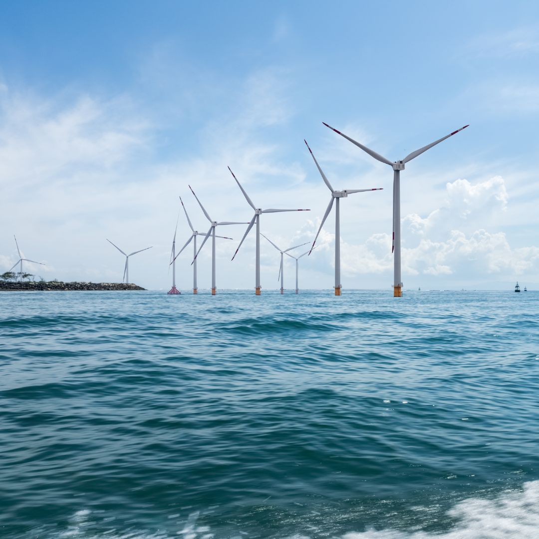Wind turbines on the sea.