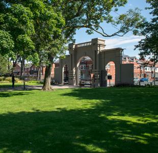 The main gates of Fleetwood memorial Park at the end of Warrenhurst Rd.