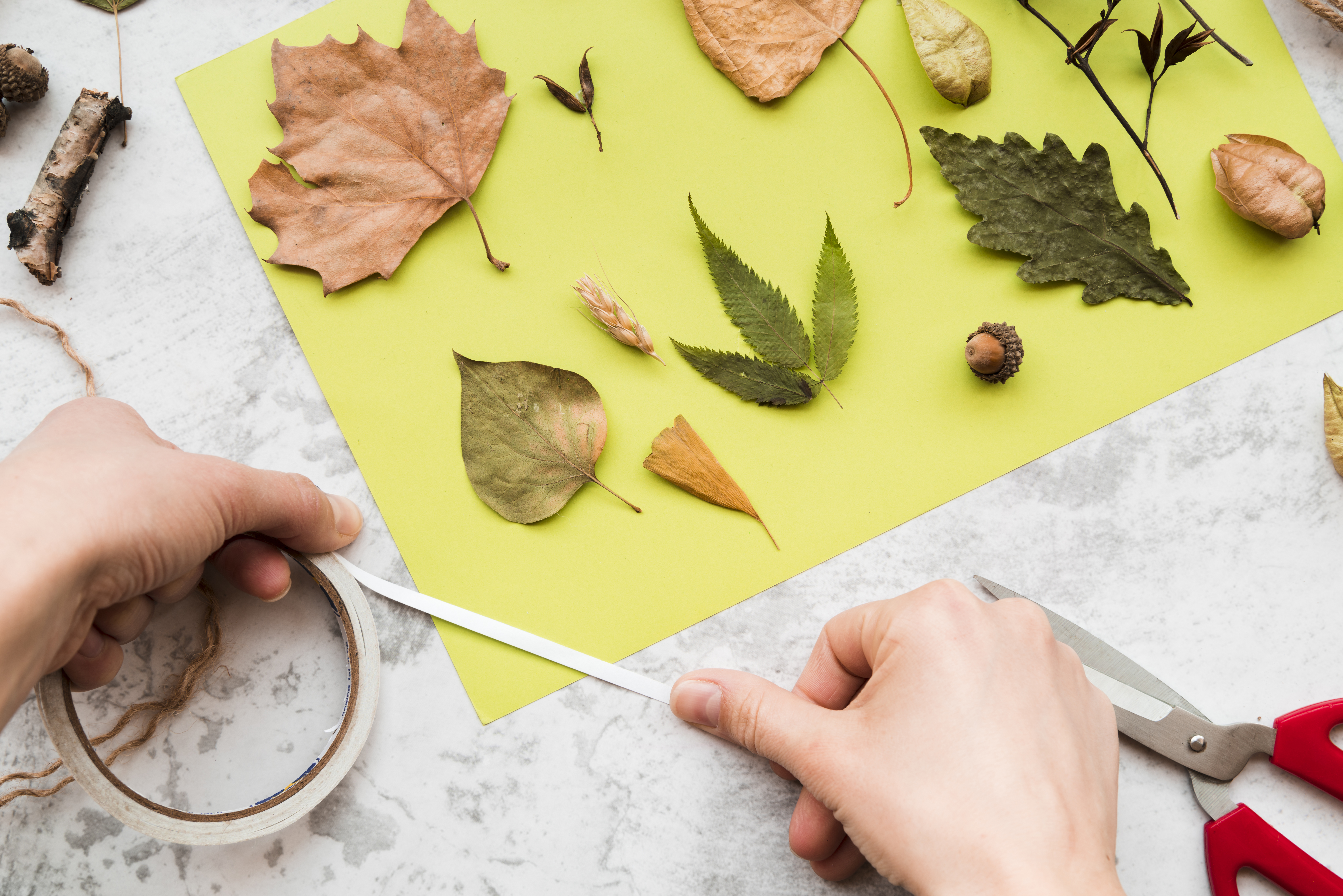 Hands doing nature crafts